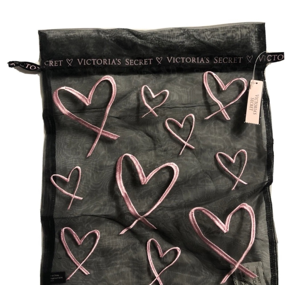 Victoria's Secret Black Mesh Bag with Pink Hearts